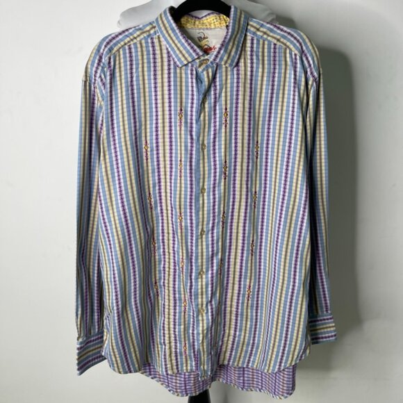 Robert Graham Men's Multicolor Striped Long Sleeve Button Down Shirt Size 2XL - Picture 1 of 10